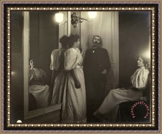 Edgar Degas Portrait of Henry Lerolle with Two of His Daughters, Yvonne And Christine And a Mirror Framed Print