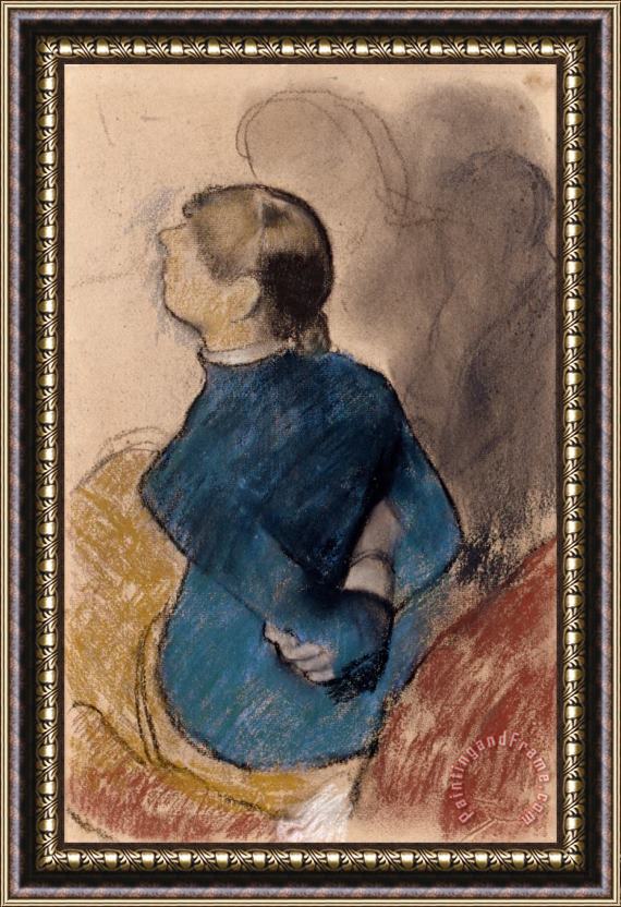 Edgar Degas Young Woman in Blue Framed Painting
