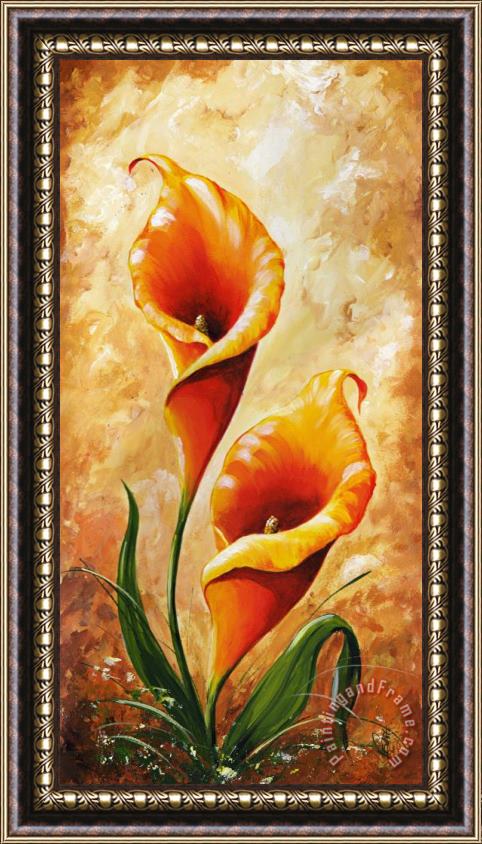 Edit Voros My flowers - Orange kala Framed Painting