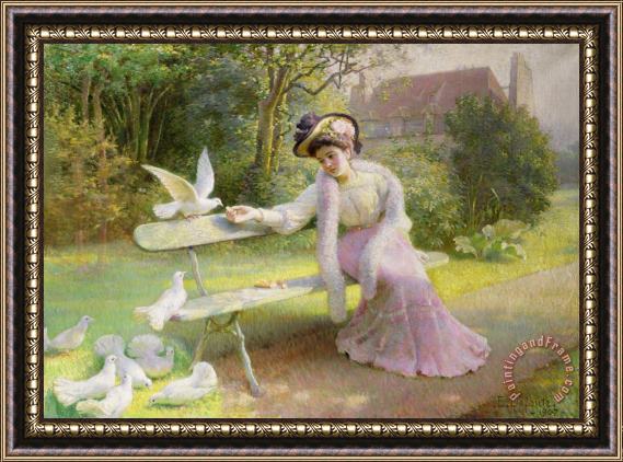 Edmond Alphonse Defonte Feeding the Doves Framed Painting