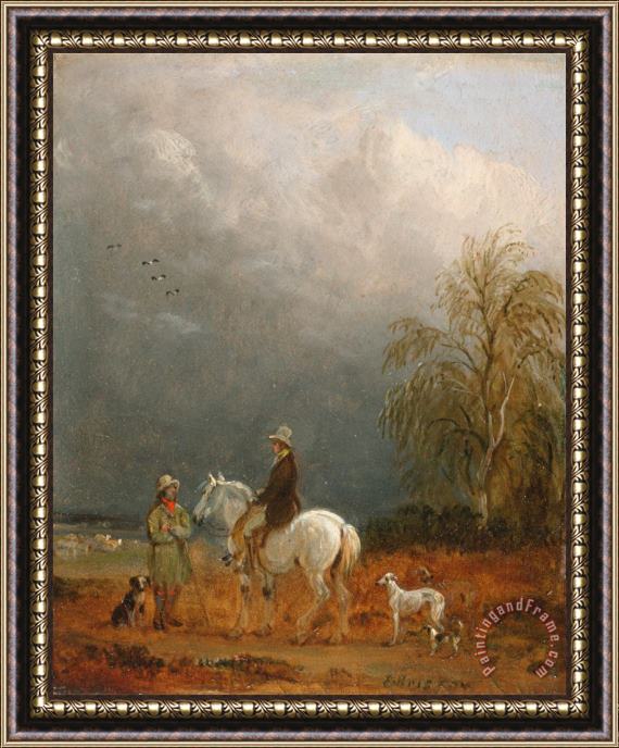 Edmund Bristow A Traveller And a Shepherd in a Landscape Framed Painting