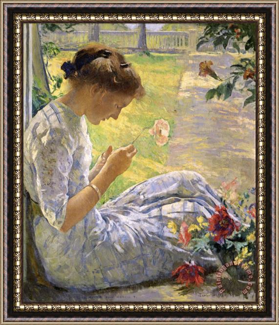 Edmund Charles Tarbell Mercie Cutting Flowers Framed Painting
