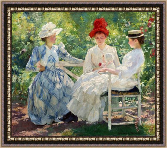 Edmund Charles Tarbell Three Sisters— a Study in June Sunlight Framed Painting