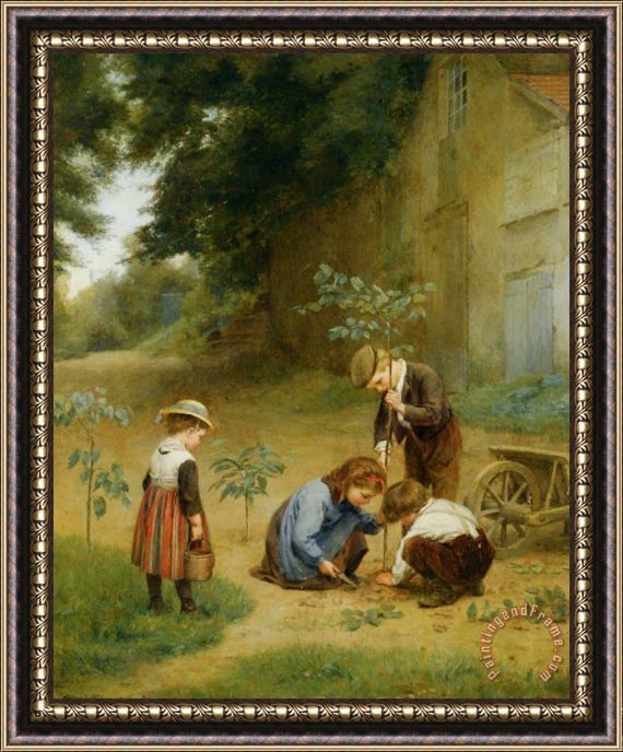Edouard Frere Les Jeunes Jardiniers Framed Painting