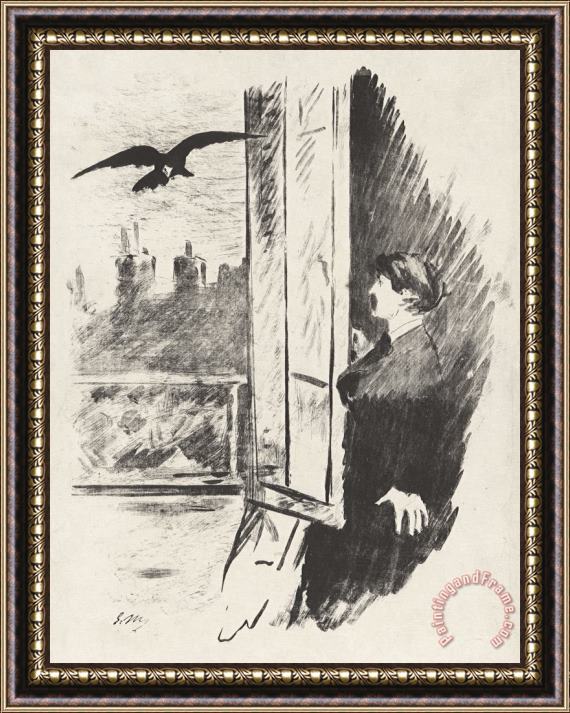 Edouard Manet At The Window, From Stephane Mallarme's Translation of Edgar Allan Poe's The Raven Framed Painting