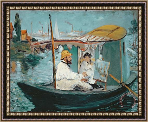 Edouard Manet Monet in his Floating Studio Framed Painting