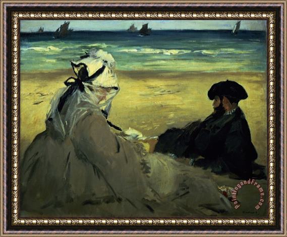 Edouard Manet On the Beach Framed Painting