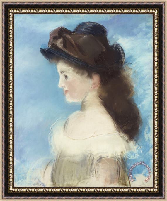 Edouard Manet Portrait of Mademoiselle Hecht Wearing a Hat, Seen in Profile Framed Painting