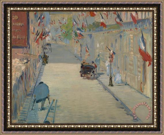 Edouard Manet The Rue Mosnier With Flags Framed Painting