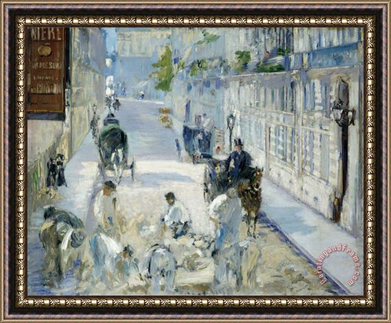 Edouard Manet The Rue Mosnier with Workmen Framed Painting