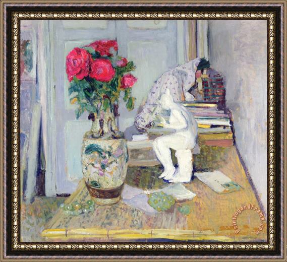 Edouard Vuillard Statuette by Maillol and Red Roses Framed Painting