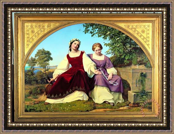 Eduard Bendeman Two Girls at The Well Framed Painting