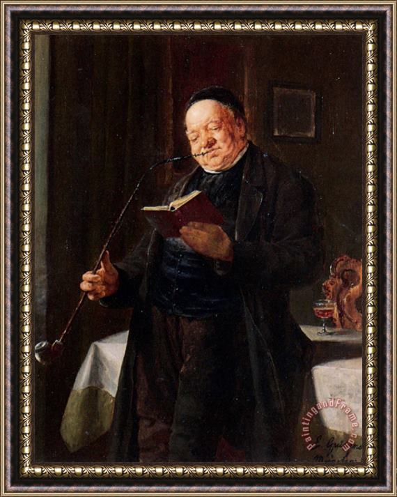 Eduard Grutzner A Clergyman Smoking Framed Painting