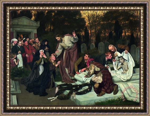 Eduard Von Gebhardt The Raising of Lazarus Framed Painting