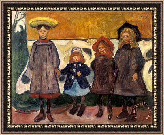 Edvard Munch Four Girls in Asgardstrand Framed Painting