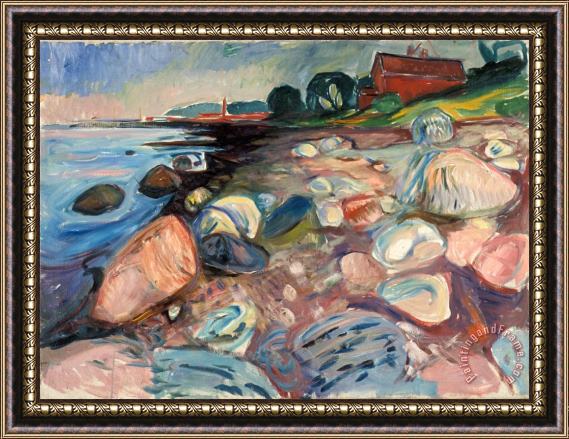 Edvard Munch Shore with Red House Framed Painting