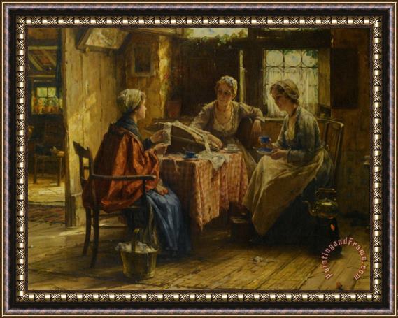 Edward Antoon Portielje Working The Lace Framed Painting