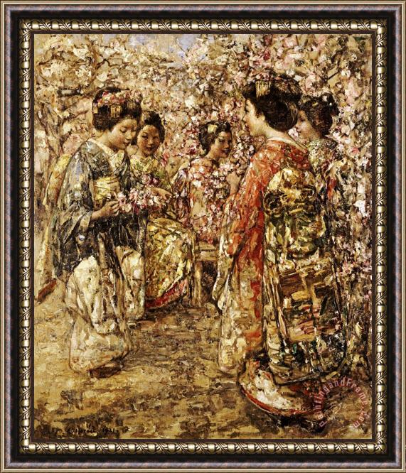 Edward Atkinson Hornel Five Japanese Girls Among Blossoming Trees Framed Print