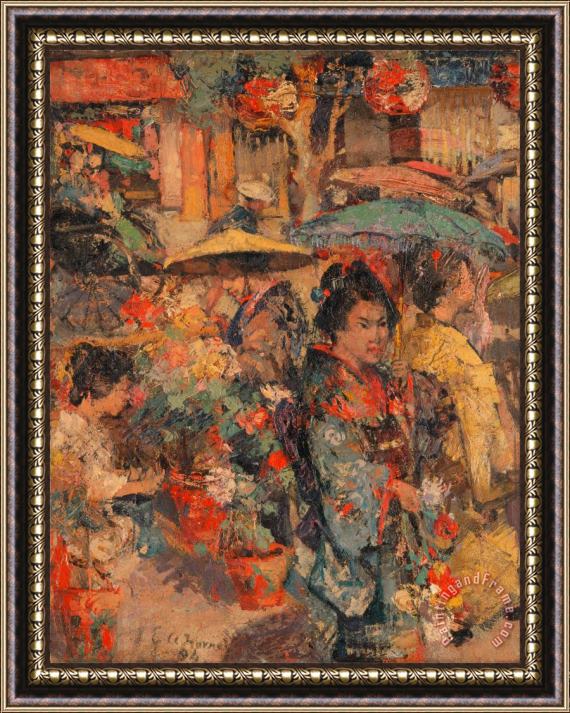 Edward Atkinson Hornel Flower Market, Nagasaki Framed Painting