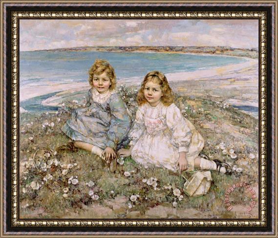 Edward Atkinson Hornel The Daughters of Bertram Roberts Framed Painting