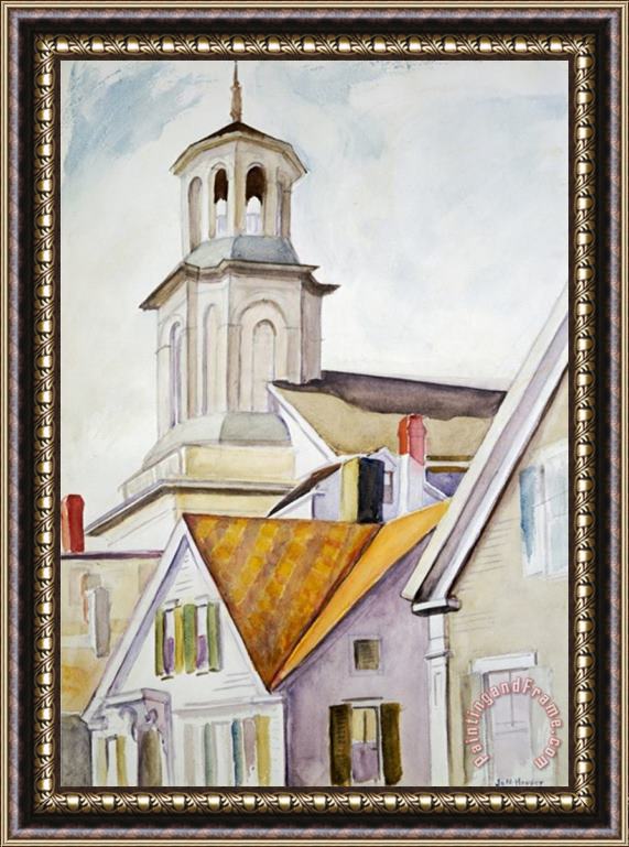 Edward Hopper Church Steeple And Rooftops Framed Print