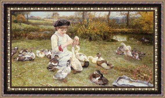 Edward Killingworth Johnson Feeding Ducks Framed Painting