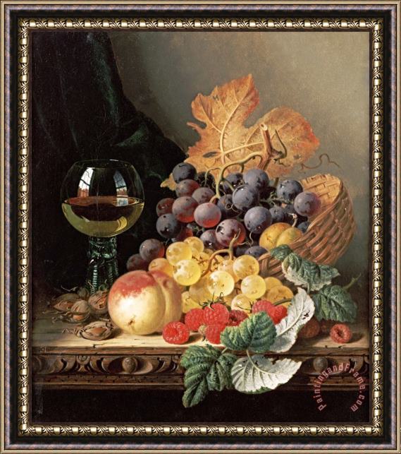 Edward Ladell A Basket of Grapes, Raspberries Framed Print
