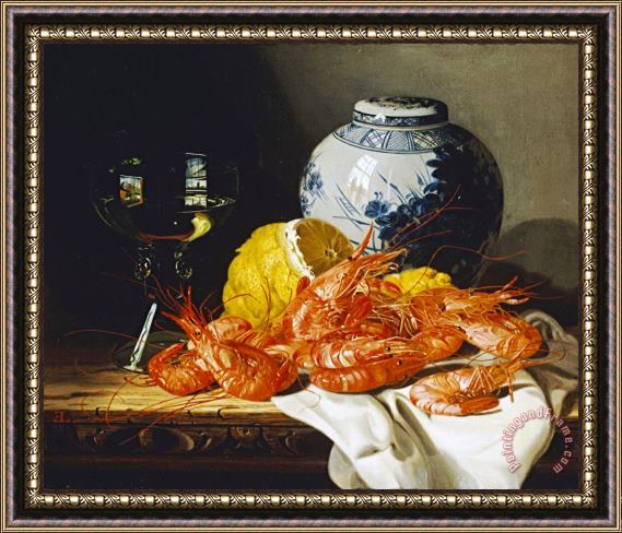 Edward Ladell Shrimps, a Peeled Lemon, a Glass of Wine Framed Print