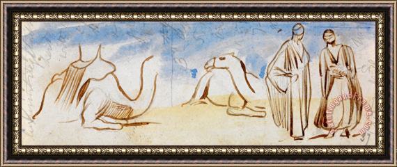 Edward Lear Studies of Camels And Egyptian Men Framed Painting
