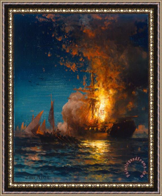 Edward Moran Study of The Burning of Philadelphia Framed Painting
