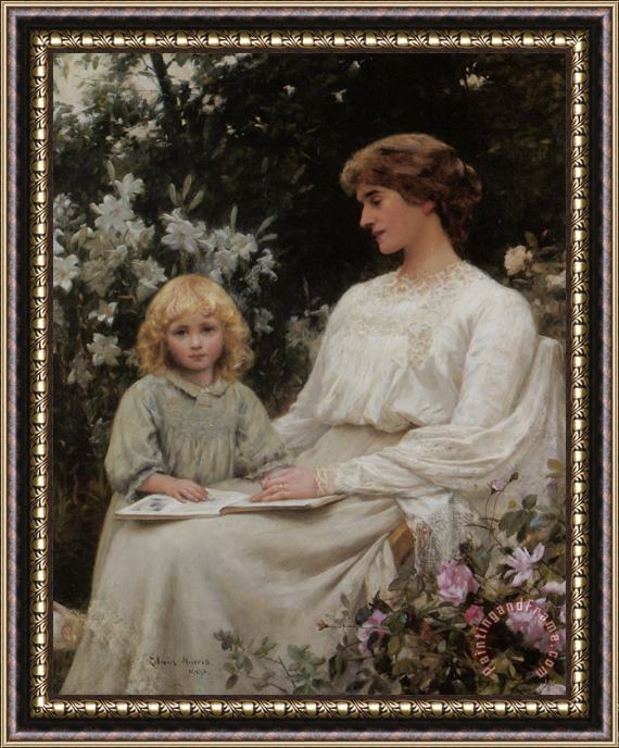 Edwin Harris Portrait of a Mother And Daughter Reading a Book Framed Painting