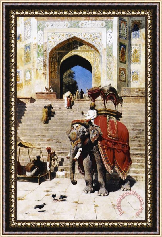 Edwin Lord Weeks Royal Elephant at The Gateway to The Jami Masjid, Mathura Framed Painting