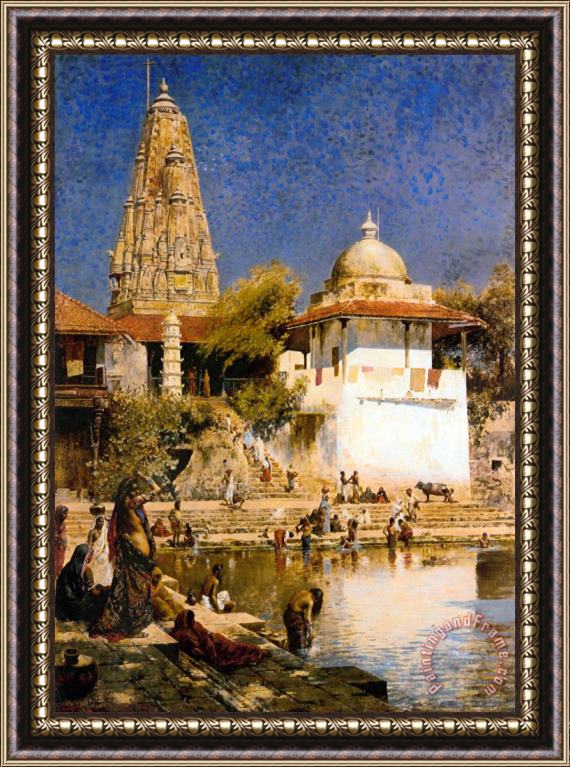Edwin Lord Weeks The Temple And Tank of Walkeschwar at Bombay Framed Print