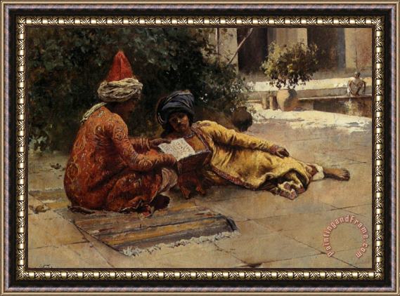 Edwin Lord Weeks Two Arabs Reading Framed Painting