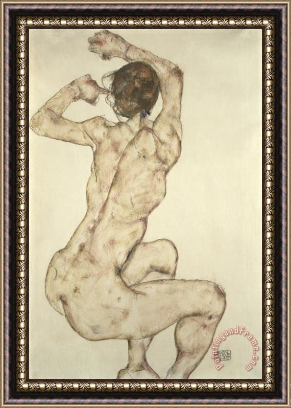 Egon Schiele A Crouching Nude Framed Print