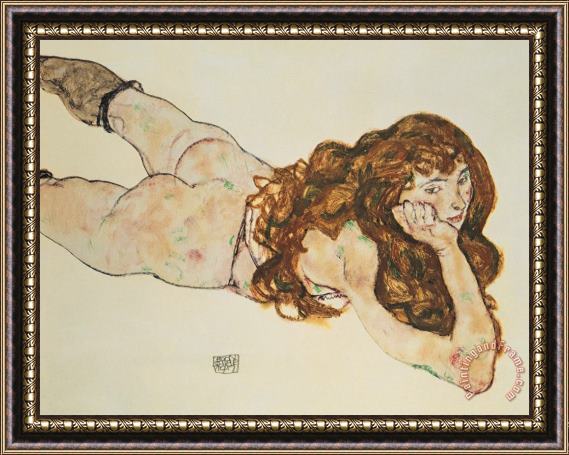Egon Schiele Austria Vienna Female Nude Lying On Her Stomach Framed Print