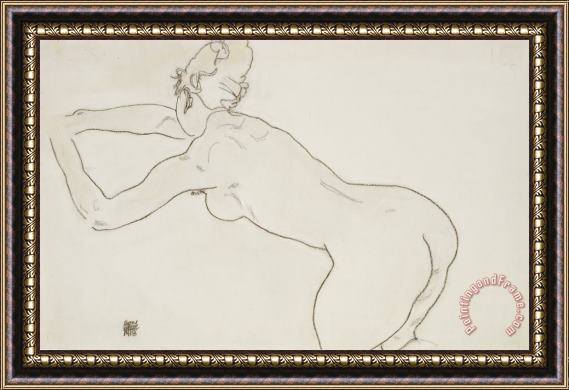 Egon Schiele Female Nude Kneeling and Bending Forward to the Left Framed Print