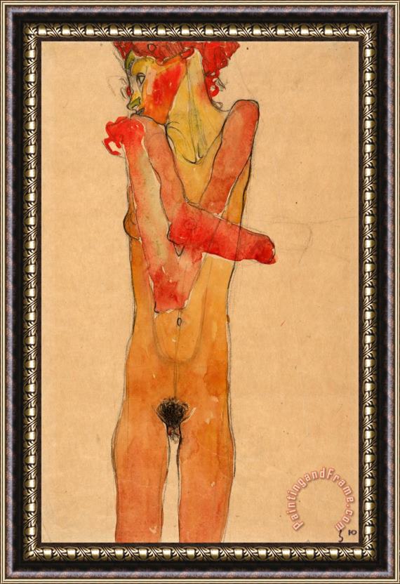 Egon Schiele Girl Nude with Folded Arms, 1910 Framed Painting