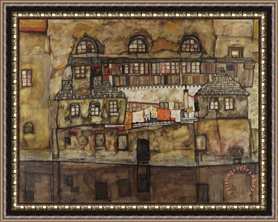 Egon Schiele House Wall on The River Framed Painting