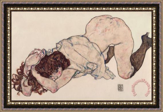 Egon Schiele Kneeling Girl, Resting on Both Elbows Framed Print