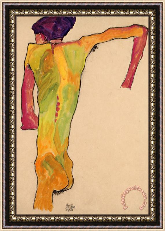 Egon Schiele Male Nude, Propping Himself Up Framed Painting