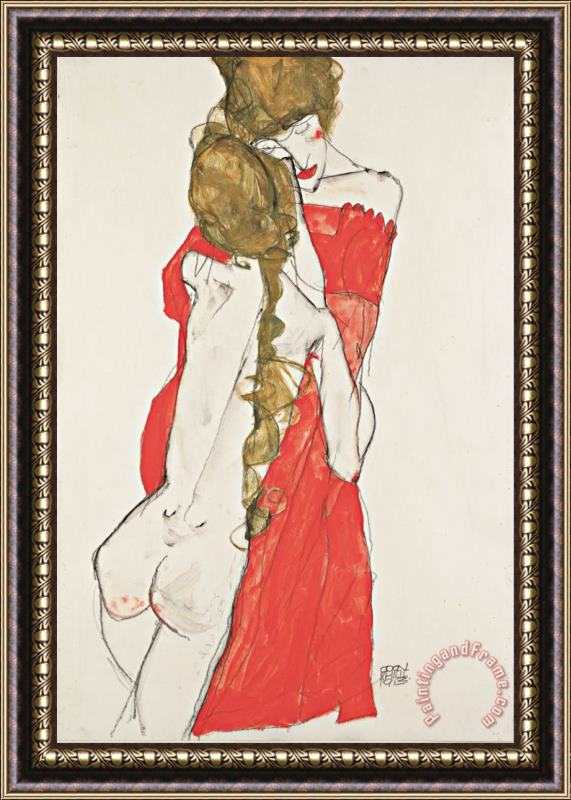 Egon Schiele Mother And Daughter Framed Painting