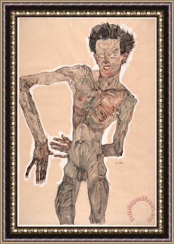 Egon Schiele Nude Self Portrait, Grimacing Framed Print