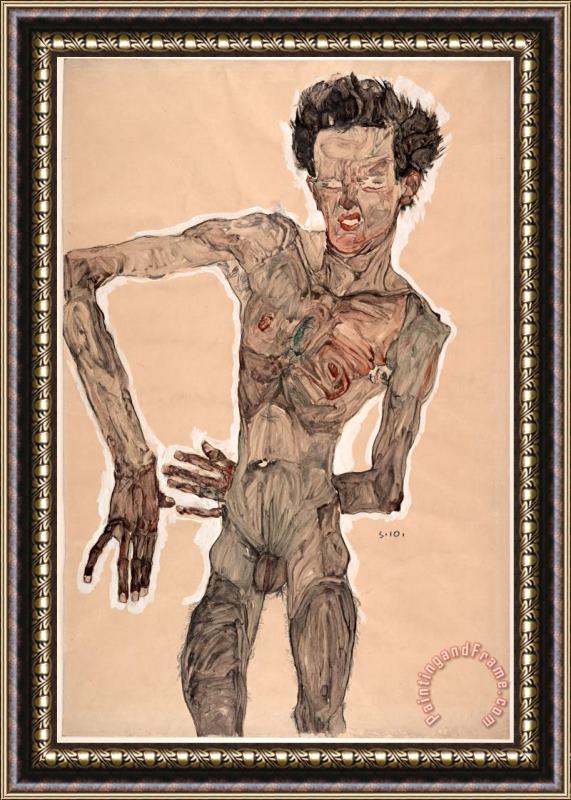 Egon Schiele Nude Self Portrait, Grimacing Framed Painting
