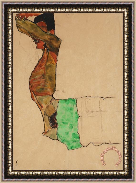 Egon Schiele Reclining Male Nude With Green Cloth Framed Print