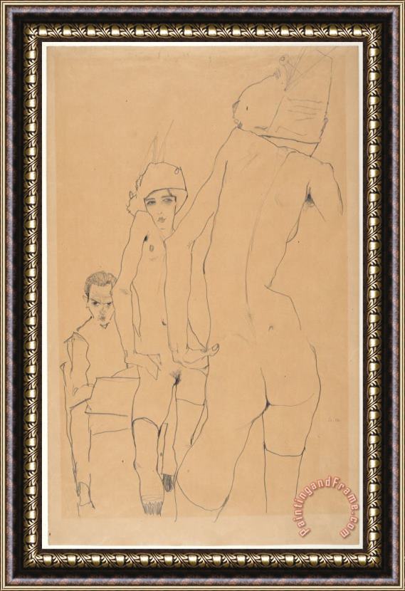 Egon Schiele Schiele with Nude Model Before The Mirror, 1910 Framed Print