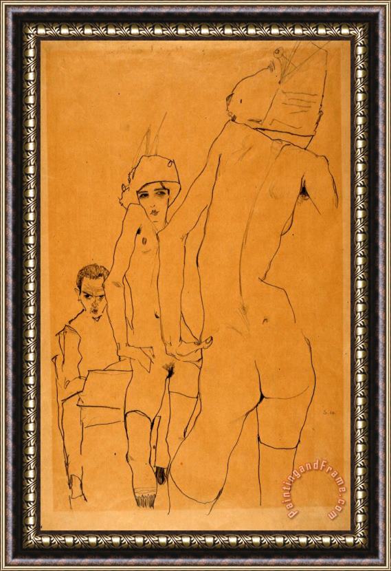 Egon Schiele Schiele with Nude Model Before The Mirror, 1910 Framed Print