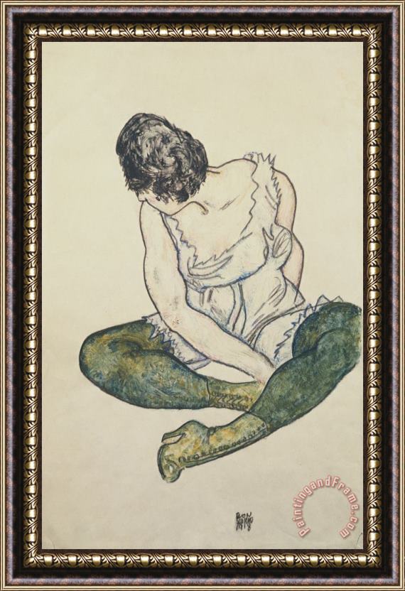 Egon Schiele Seated Woman with Green Stockings Framed Painting