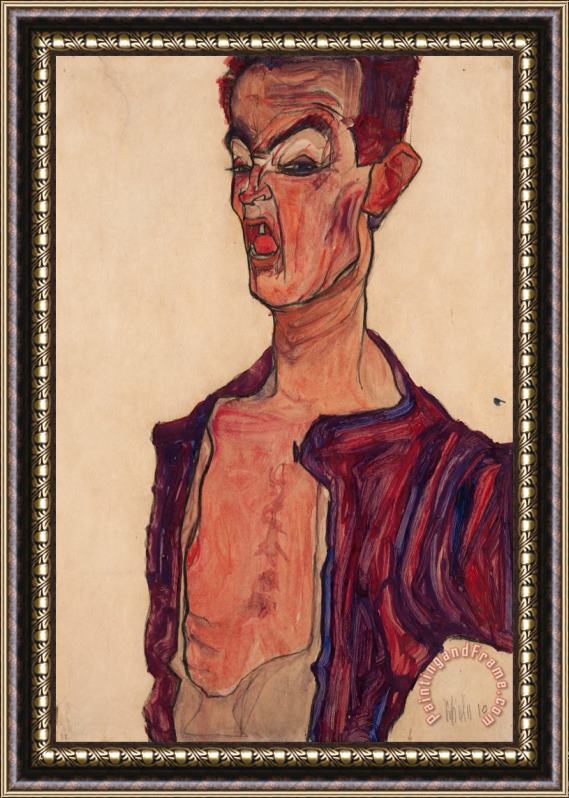 Egon Schiele Self Portrait, Grimacing Framed Print