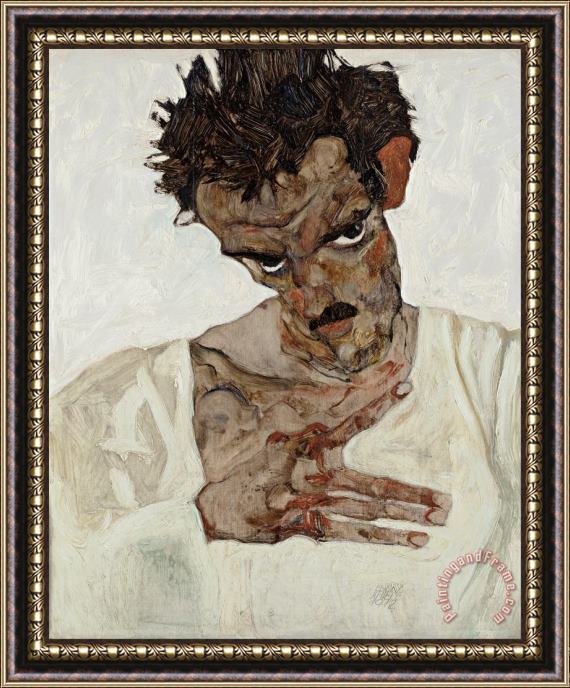 Egon Schiele Self Portrait with Lowered Head Framed Painting